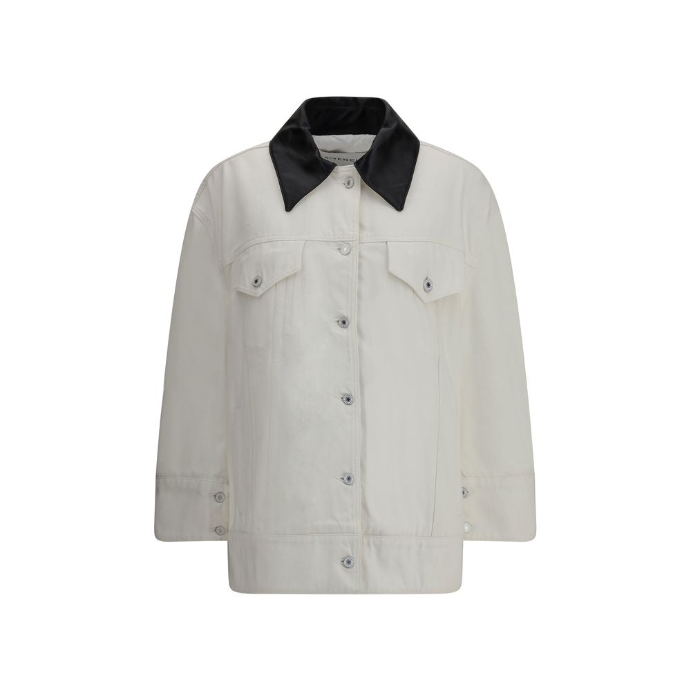 DENIM PARKA WITH LEATHER COLLAR