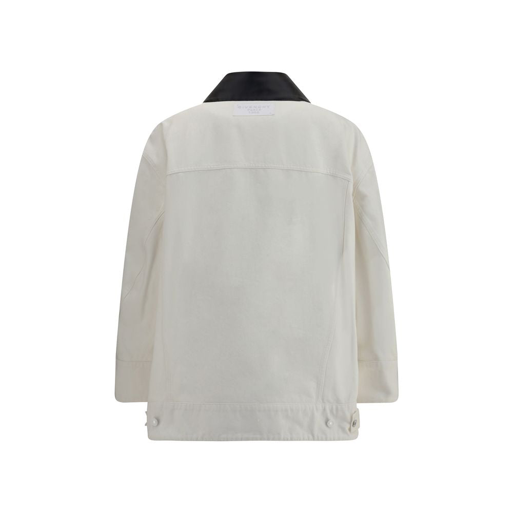 DENIM PARKA WITH LEATHER COLLAR