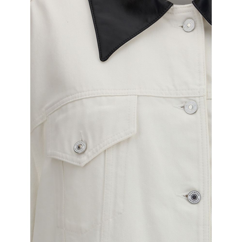 DENIM PARKA WITH LEATHER COLLAR