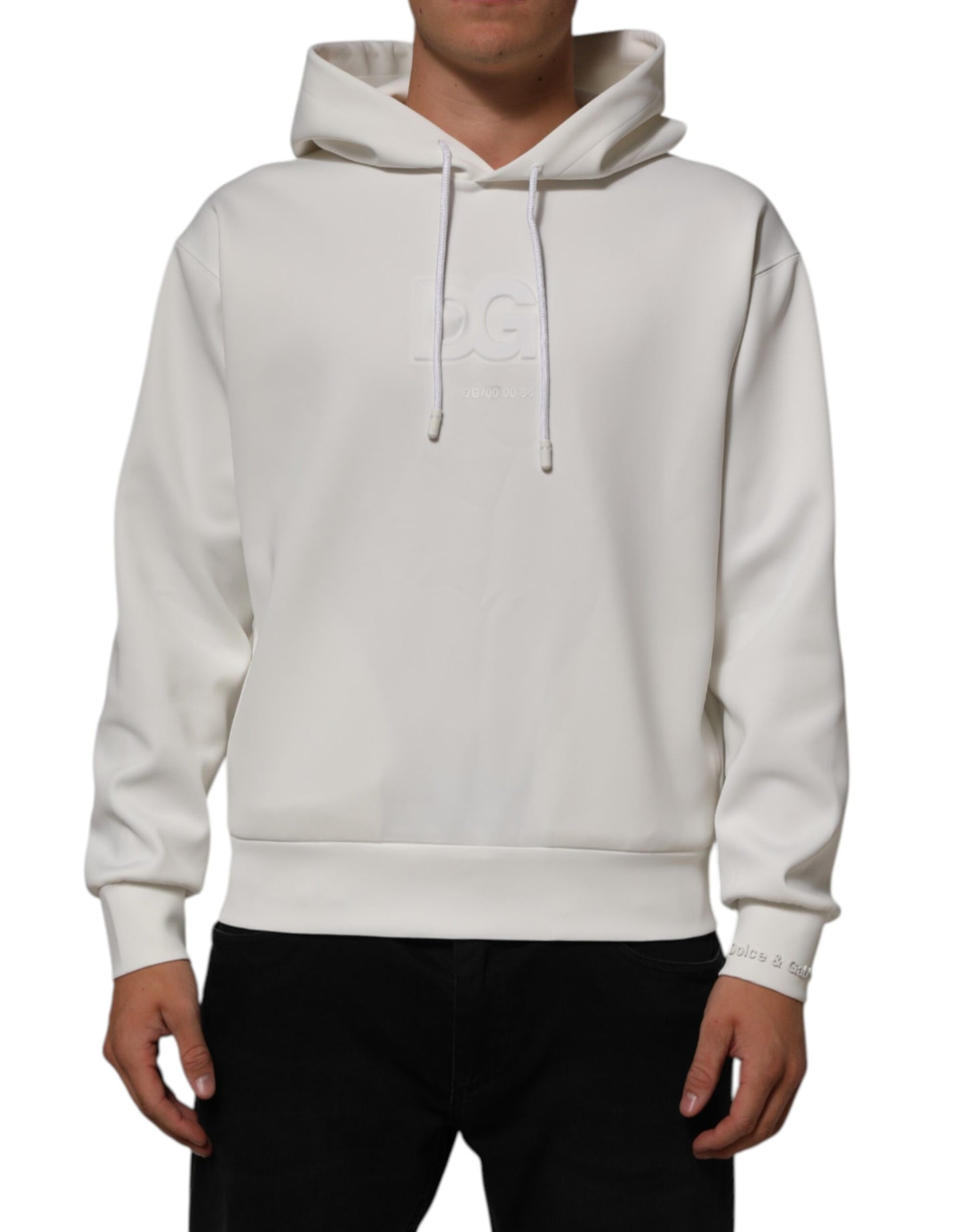 White Logo Hooded Men Sweatshirt Sweater