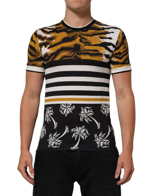 Multicolor Leopard Palm Leaf Men Crew Neck T-shirt