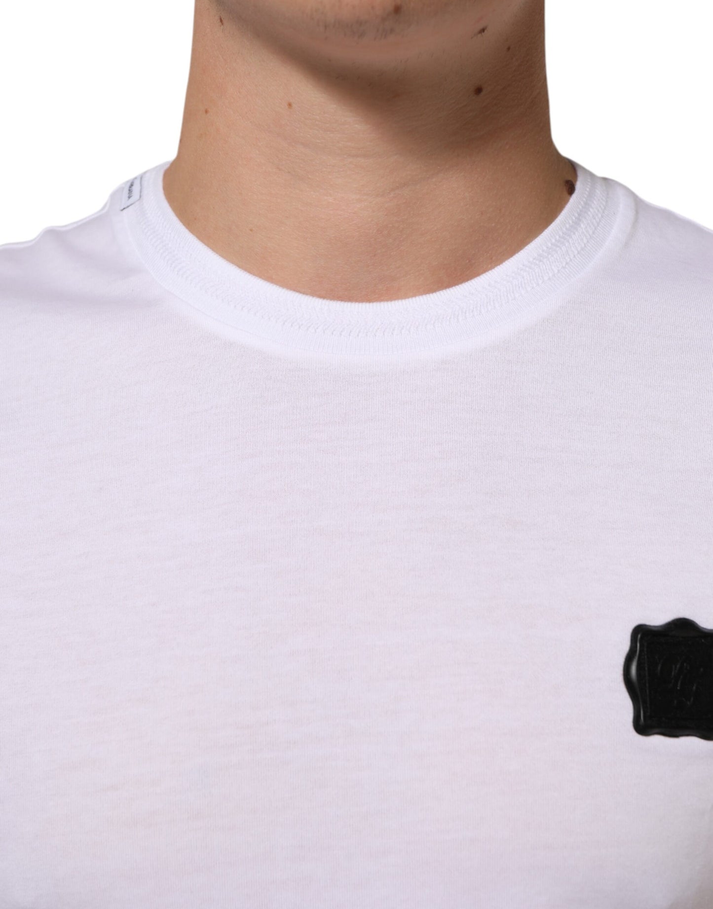 White Cotton Logo Patch Crew Neck T-shirt
