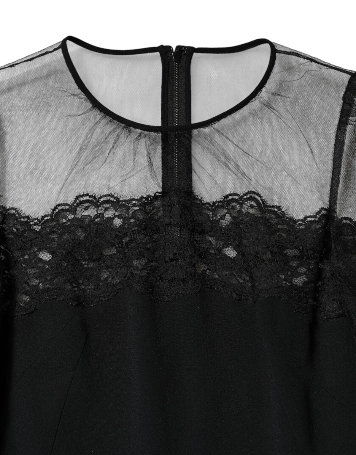 Black Lace Trim Nylon Tulle SheathMidi Dress