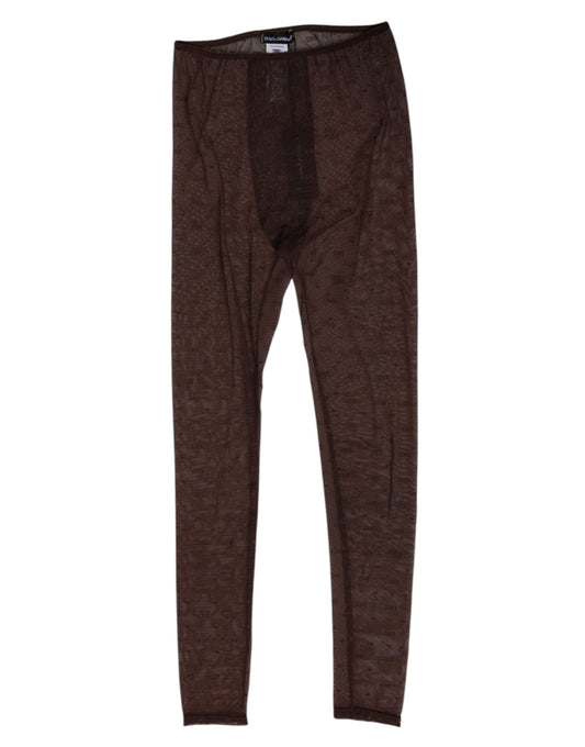 Brown Nylon Logo Lace Leggings Pants Underwear