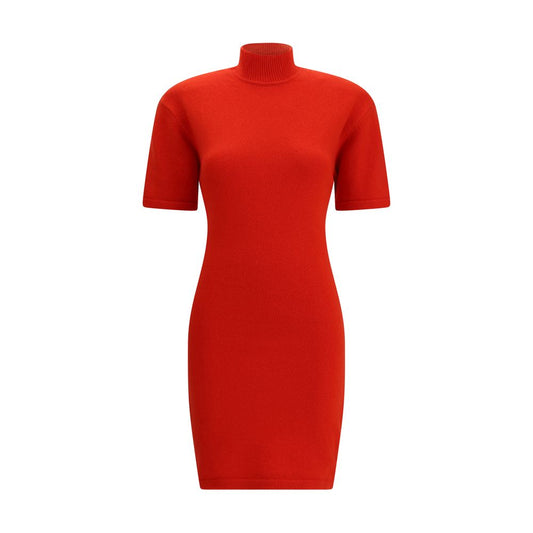 Red Merino Wool Casual Dress