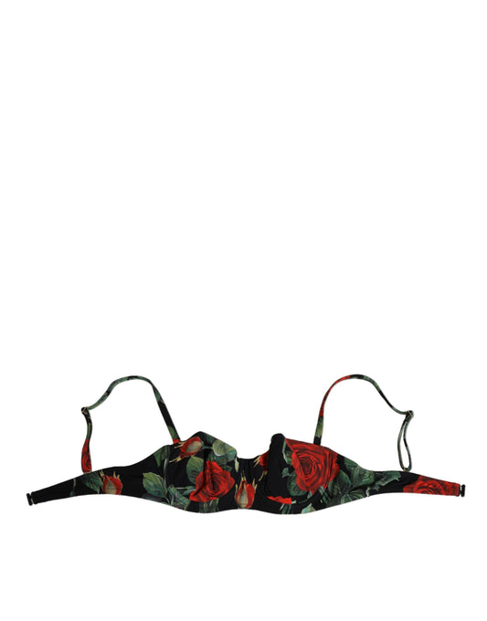 Black Floral Nylon Padded Balconnet Bra Underwear