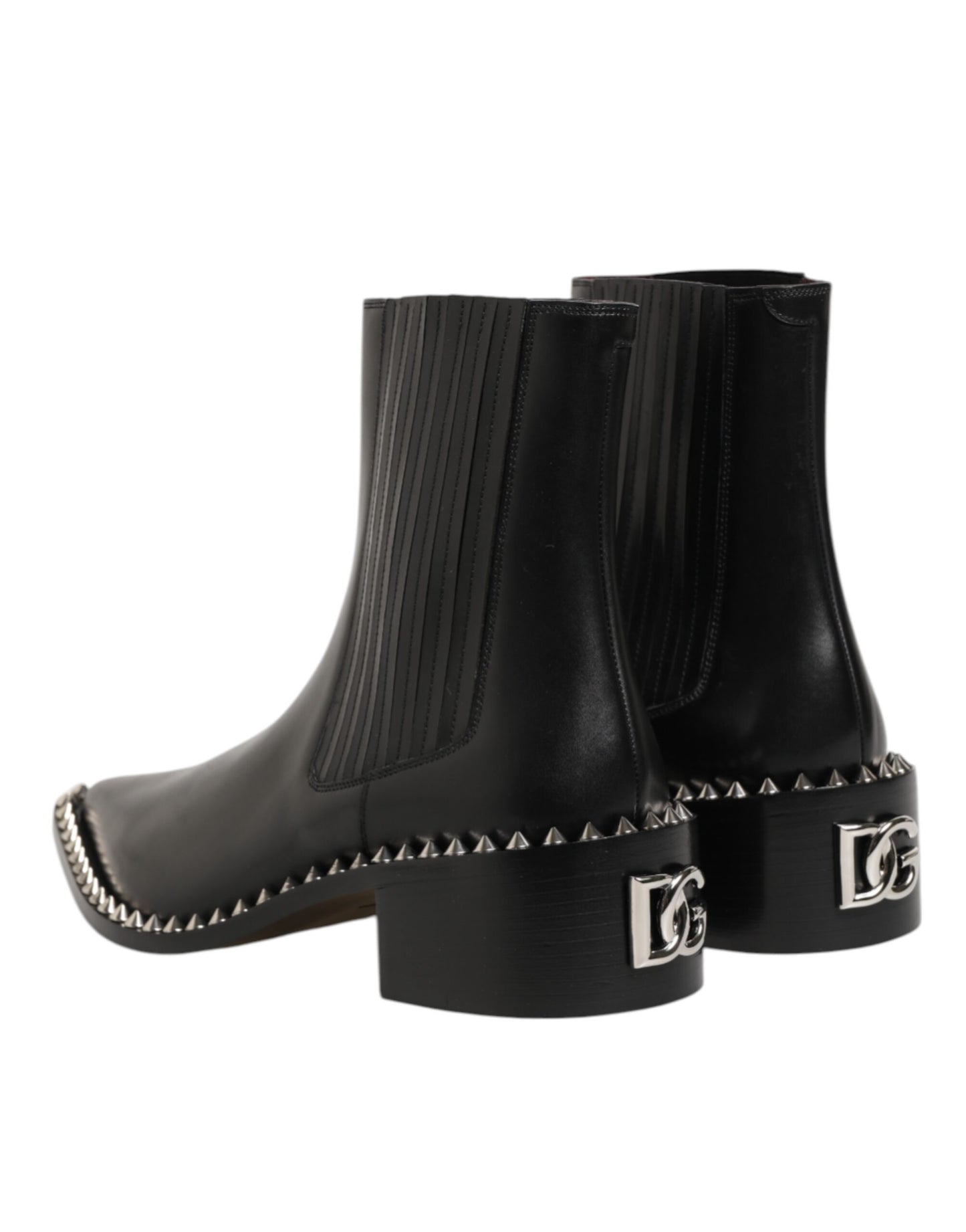 Black Leather Studded Men Short Boots Shoes