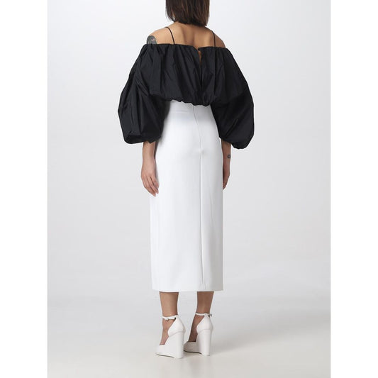 White Polyester Midi Skirt