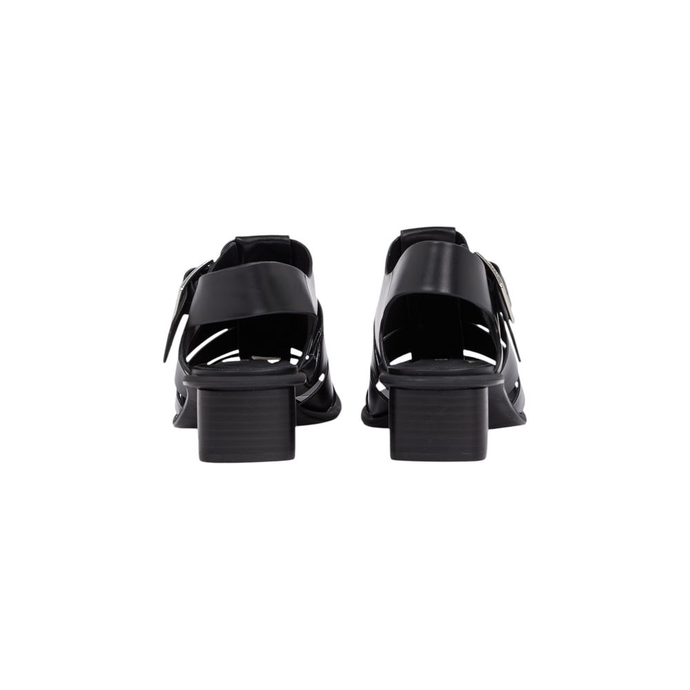 Black Polyester Flat Sandals