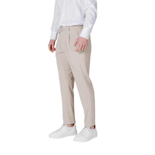 Beige Polyester Casual Pants