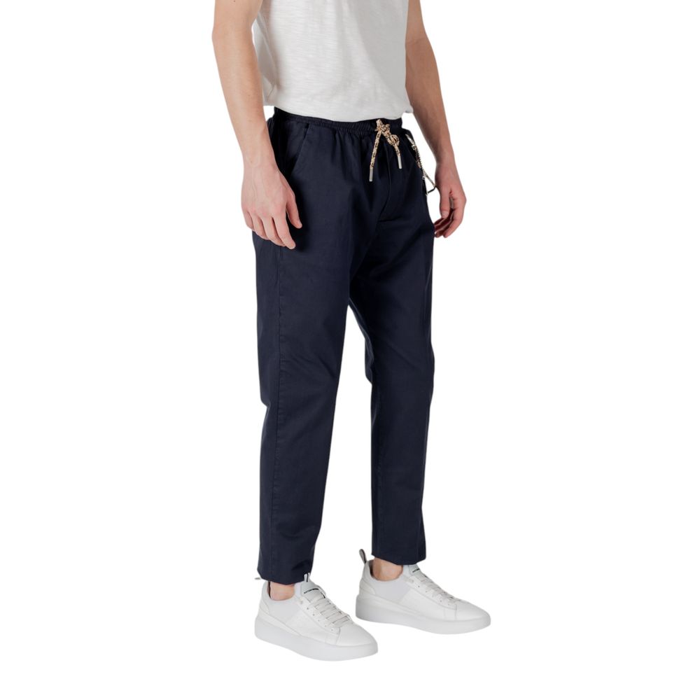 Blue Cotton Casual Pants