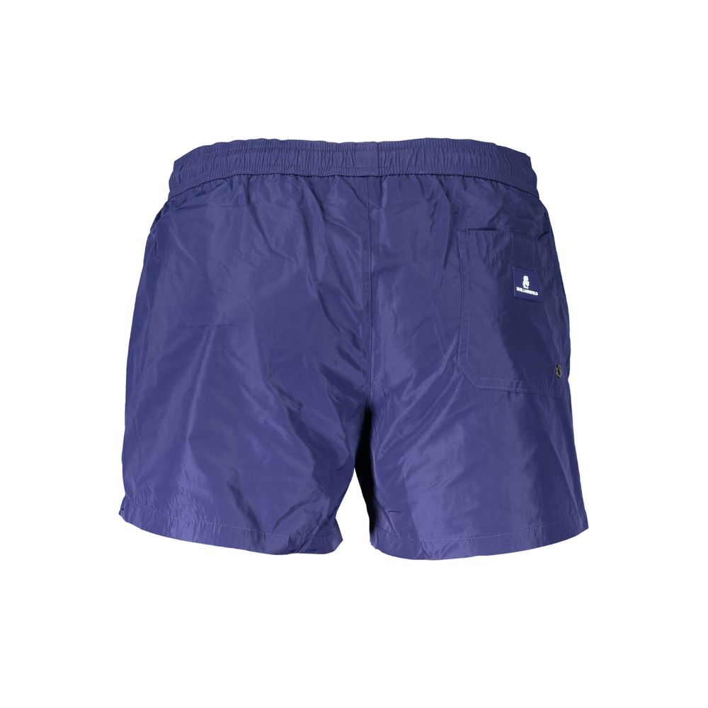 Blue Polyester Men's Swim Boxer