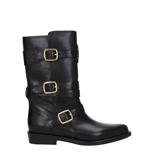 Black Leather Flat Boots