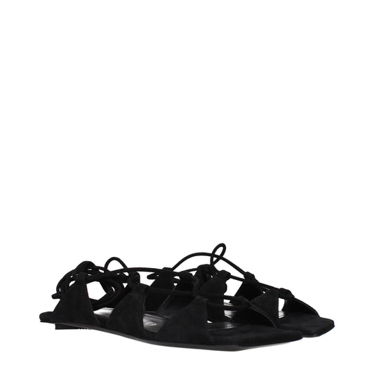 Black Leather Flat Sandals