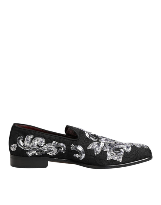 Black Silver Sequined Loafers Men Dress Shoes