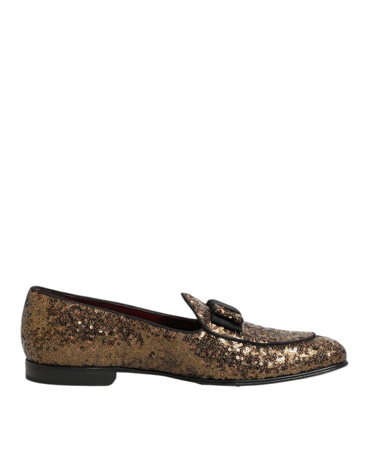 Gold Sequined Slip On Loafers Men Dress Shoes