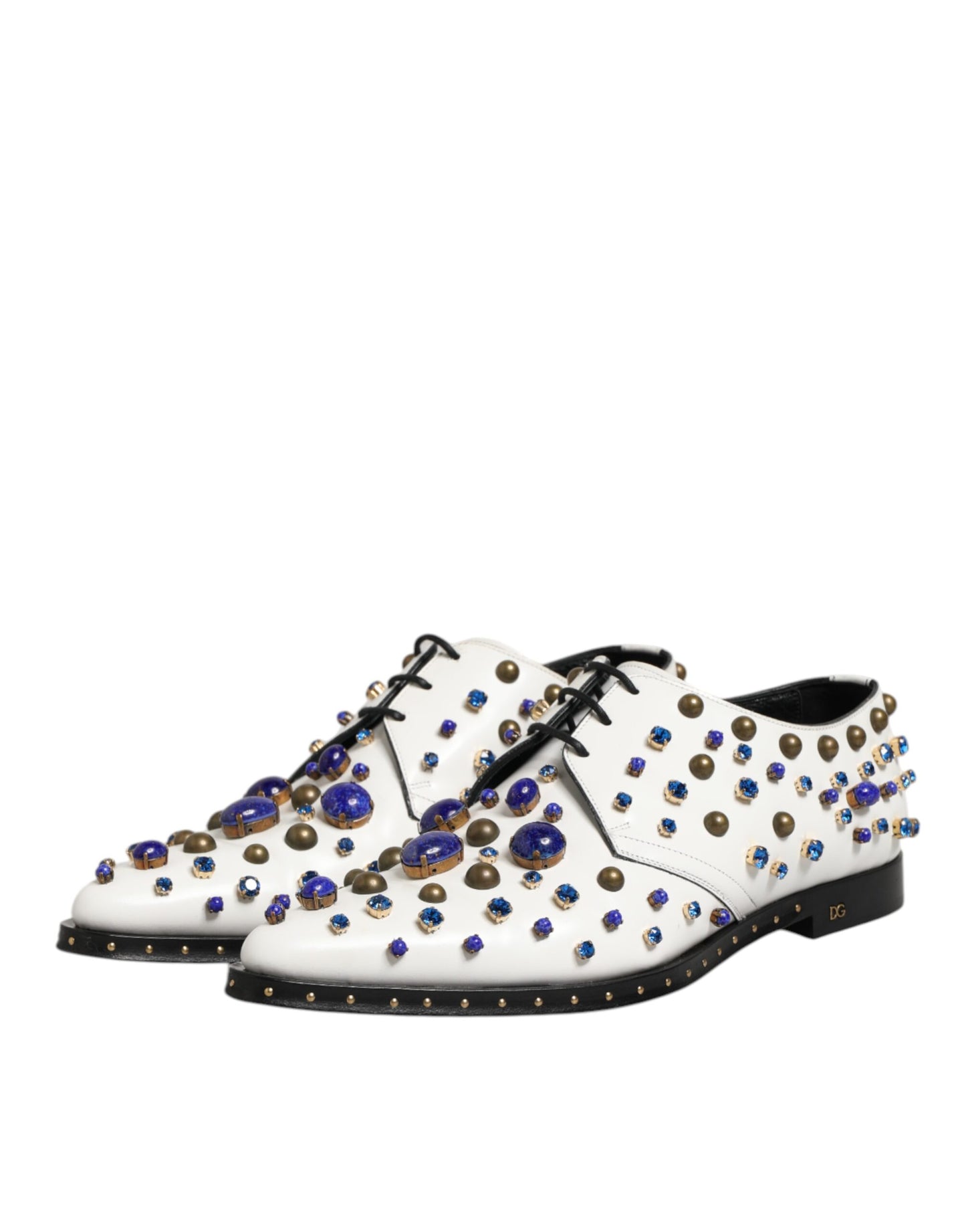 White Leather Crystals Embellished Dress Shoes