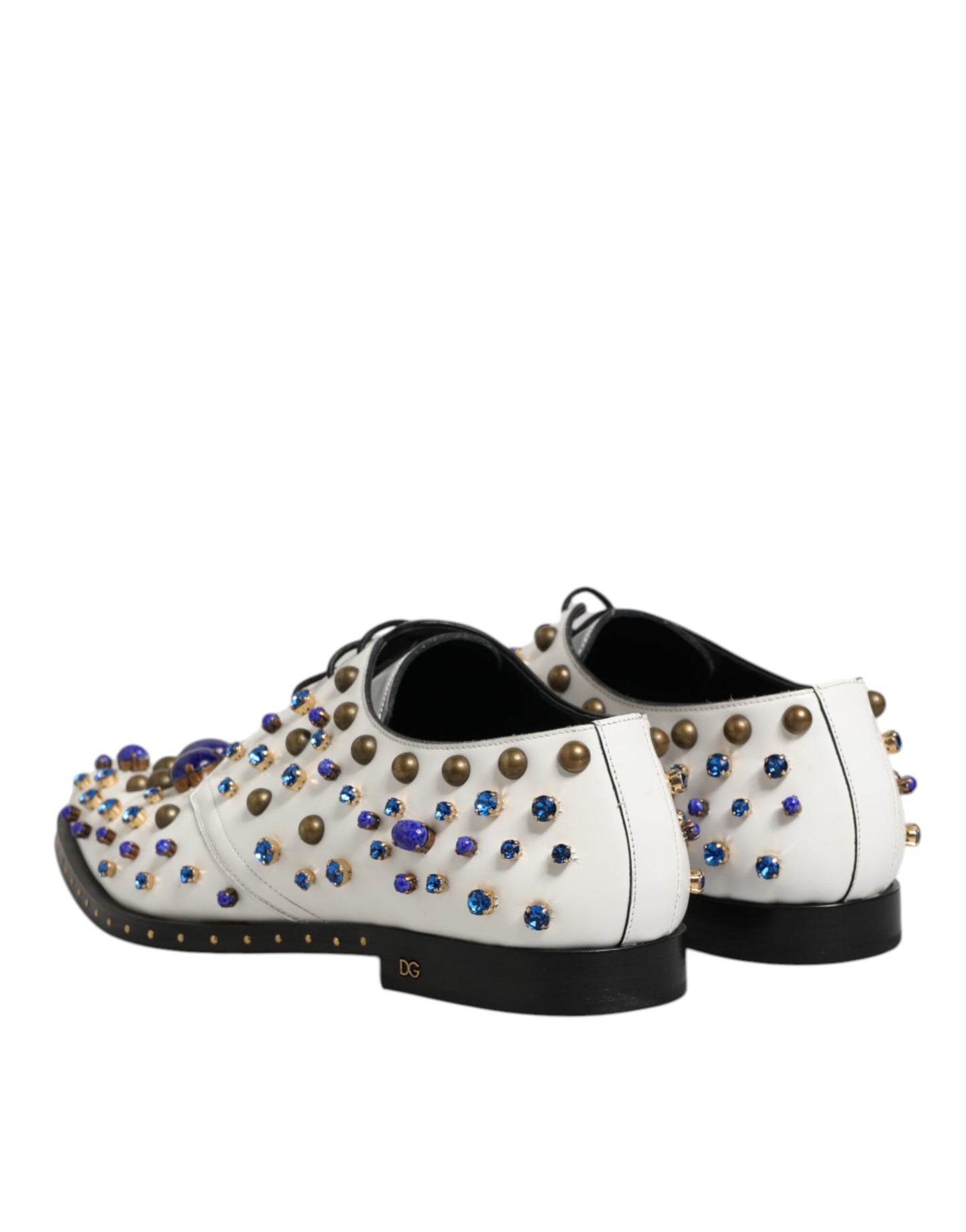White Leather Crystals Embellished Dress Shoes