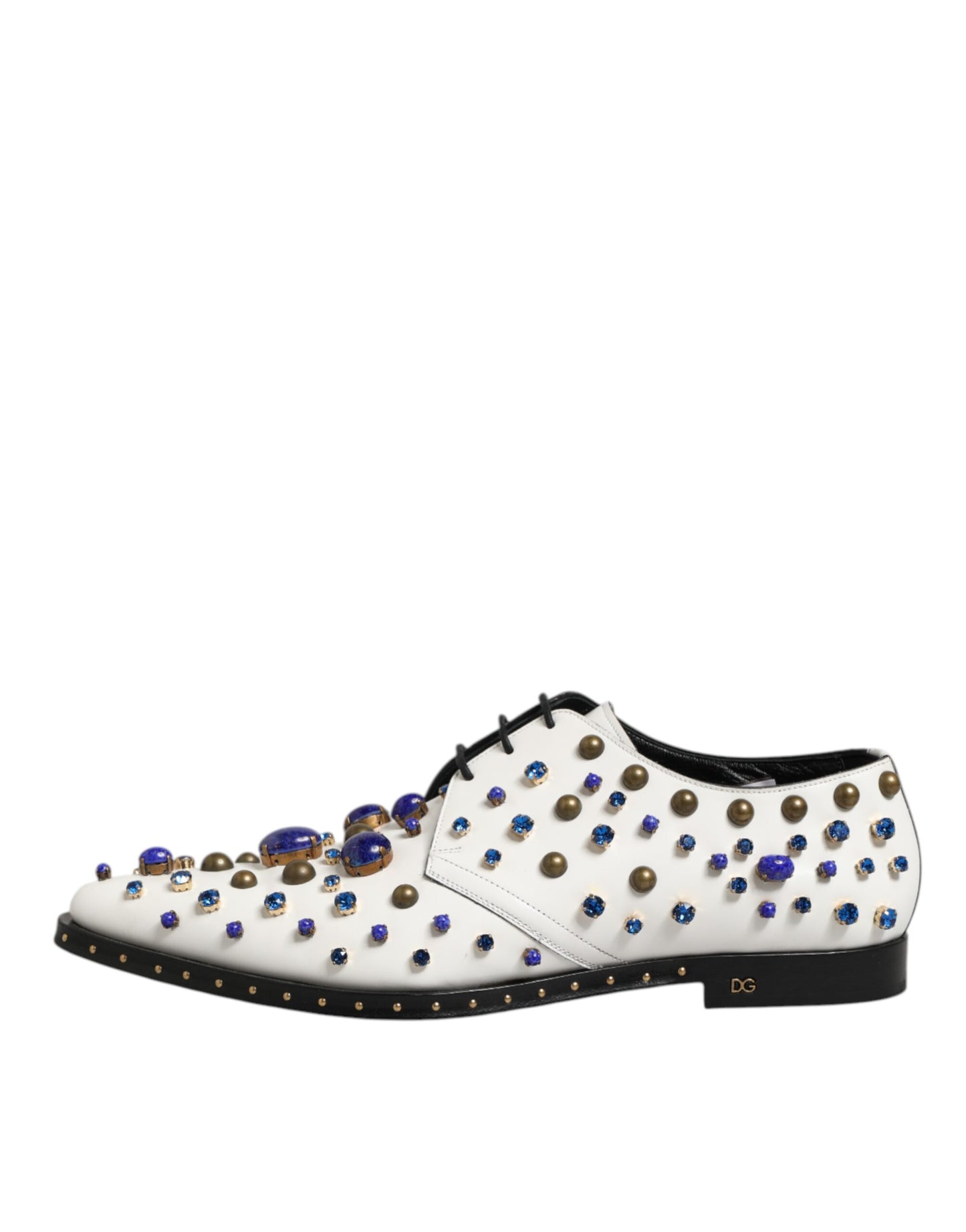 White Leather Crystals Embellished Dress Shoes