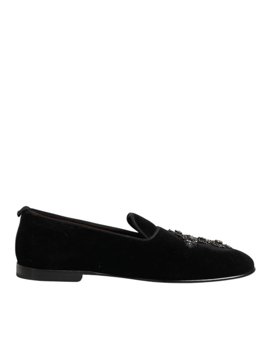 Black Cross Embellished Slip On Loafers Dress Shoes