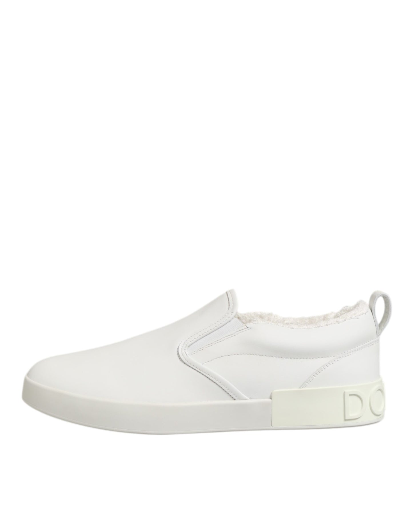 White Leather Low Top Slip On Sneakers Shoes