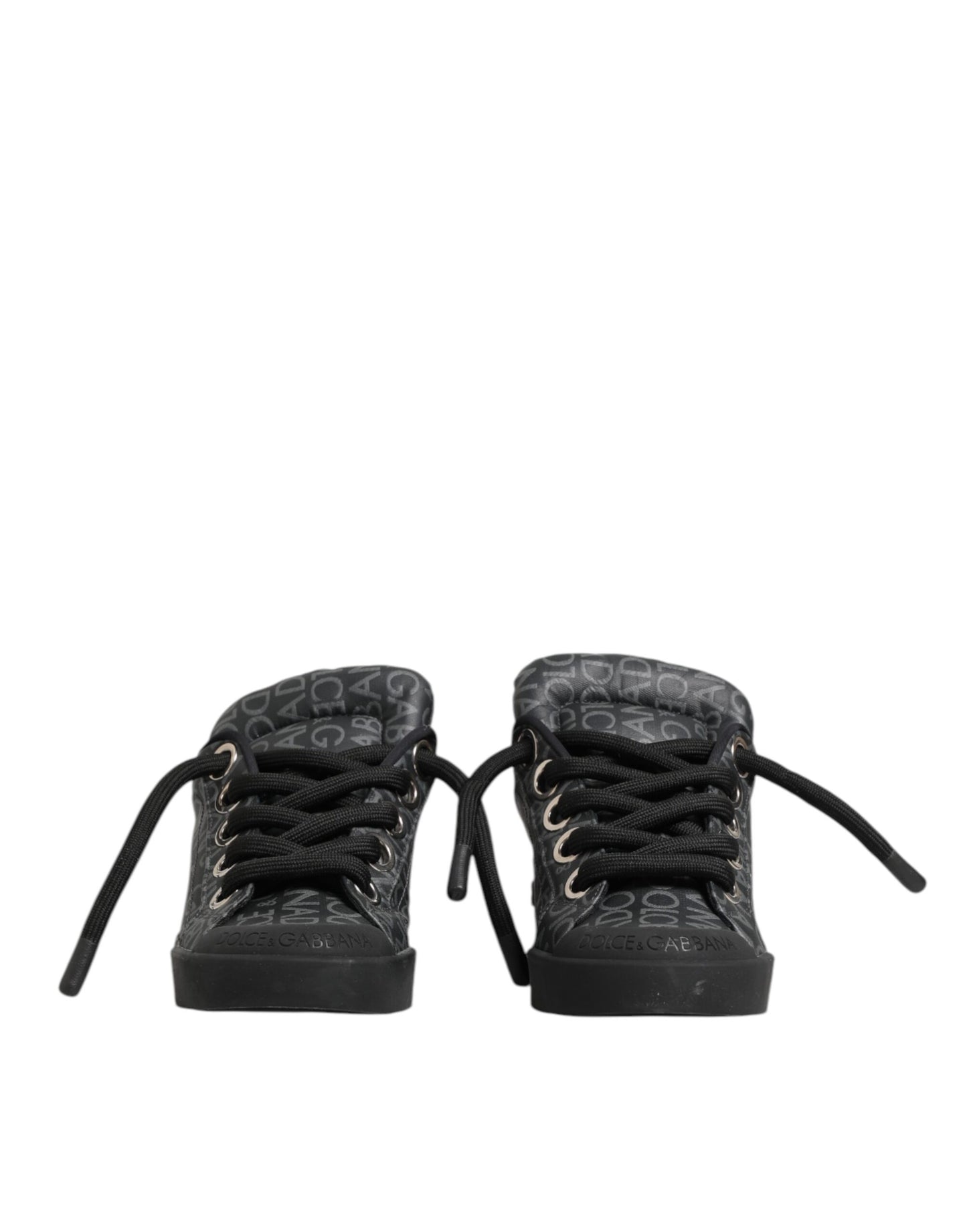 Black Cotton Denim Logo Low Top Sneakers Shoes