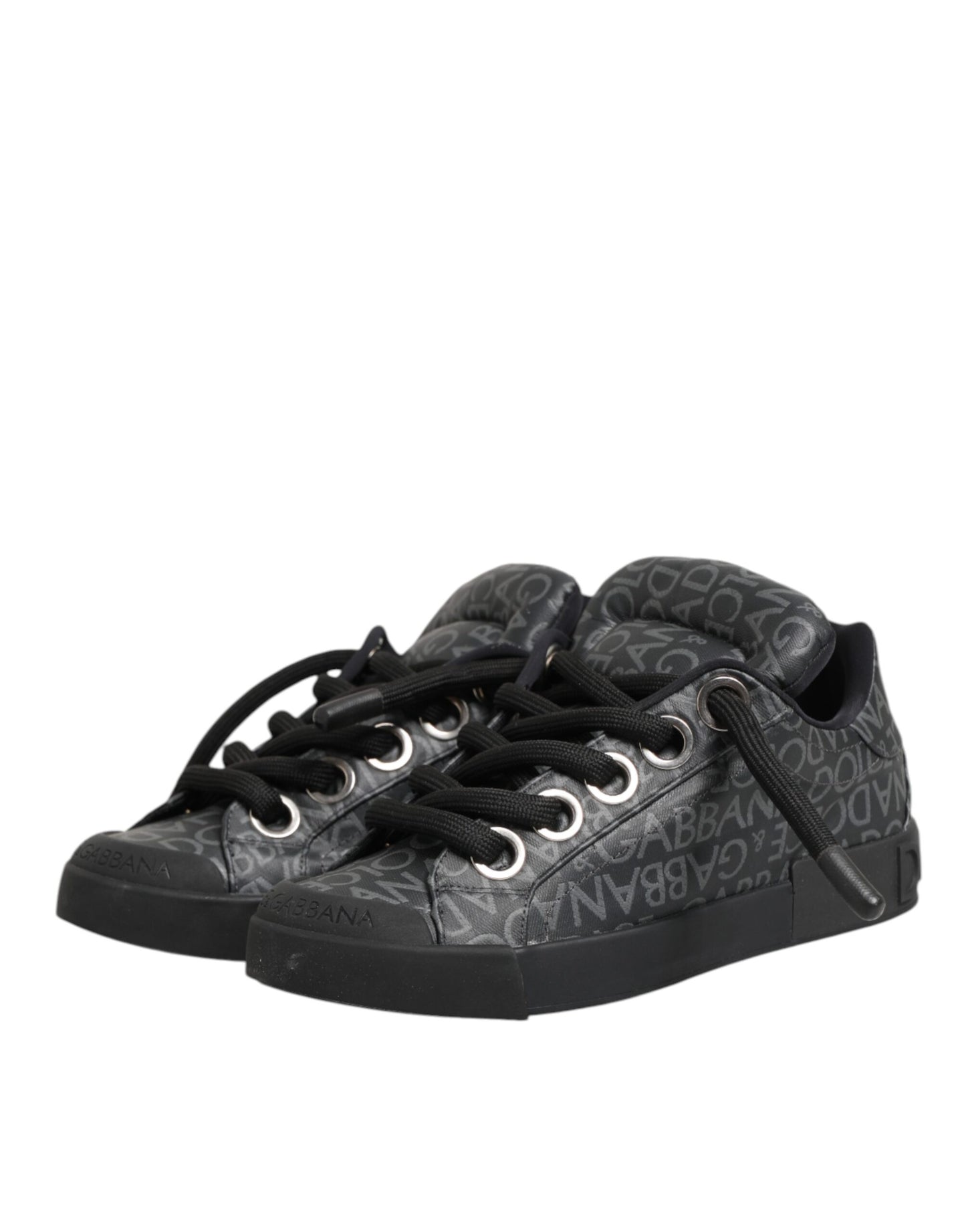 Black Cotton Denim Logo Low Top Sneakers Shoes
