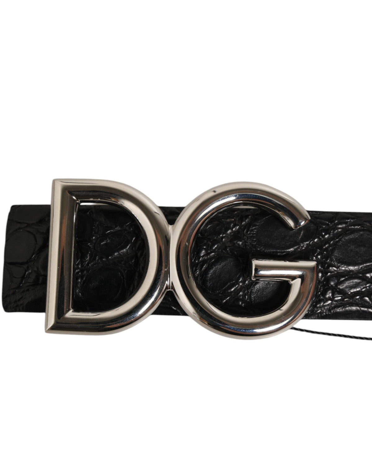 Black Exotic Leather DG Logo Buckle Belt