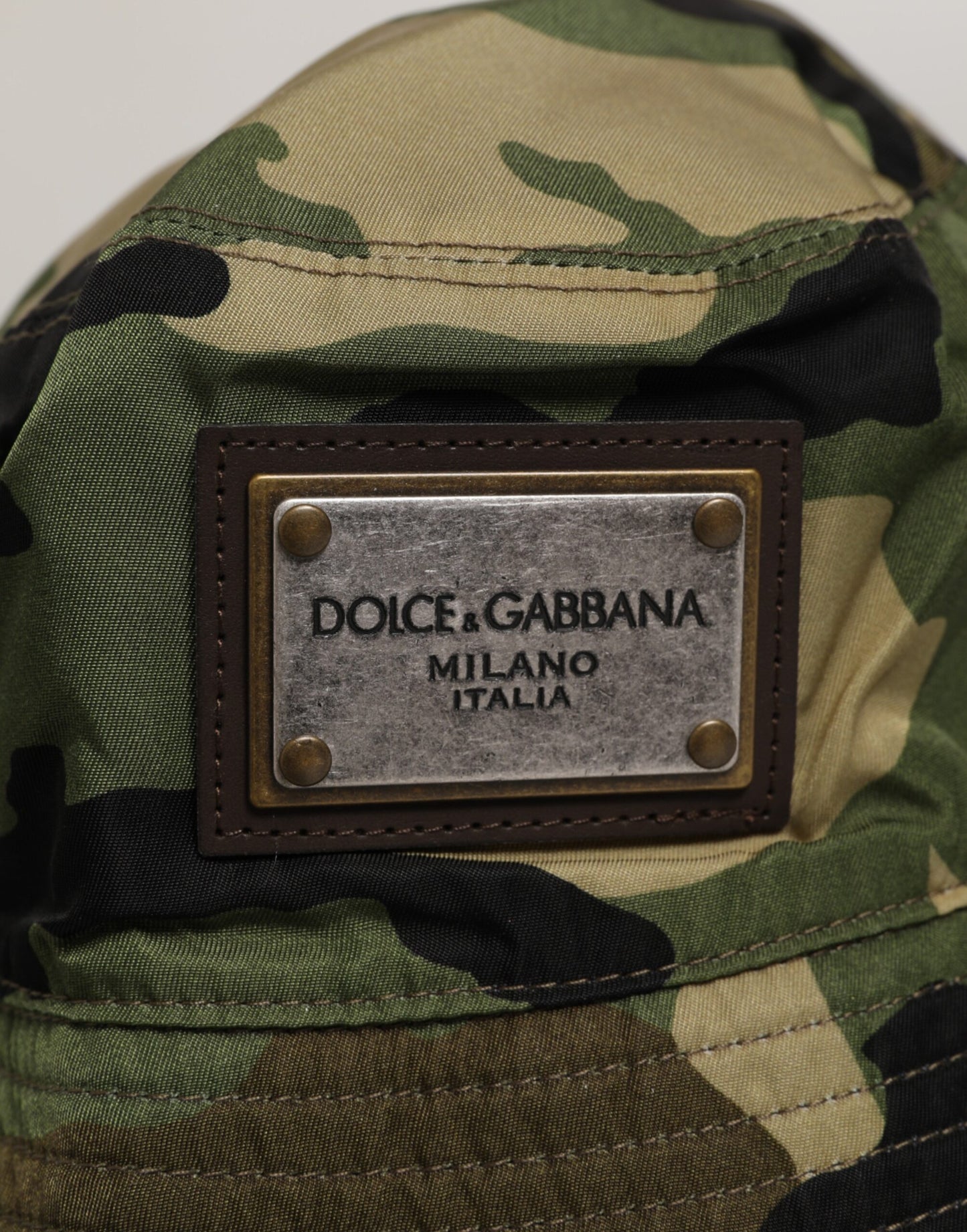 Green Camouflage Polyamide Logo Bucket Cap Hat