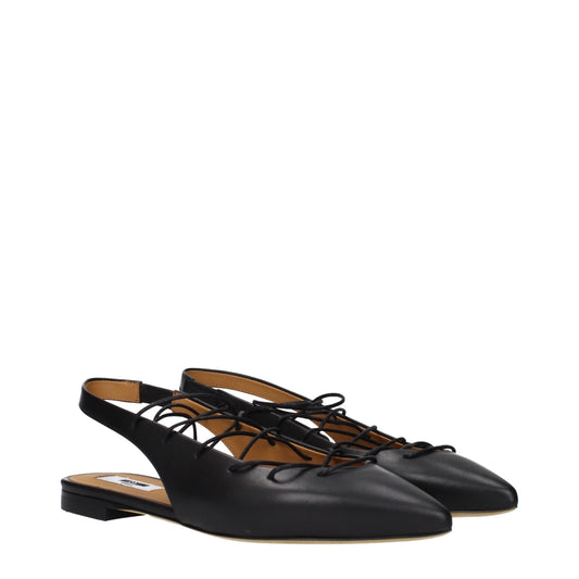 Black Leather Flats
