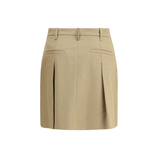 Beige Cotton Mini Skirt