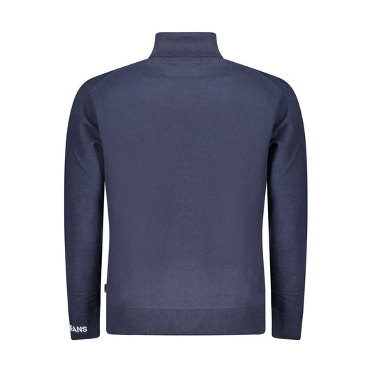Blue Cotton Men Sweater Turtleneck