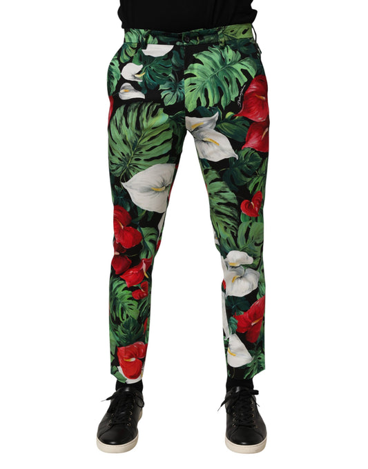 Multicolor Floral Print Cotton Tapered Pants