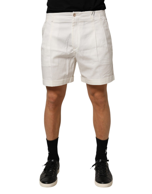 White Cotton Mid Waist Men Bermuda Shorts