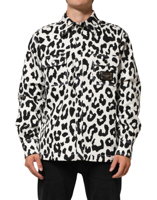Black White Leopard Denim Blouson Sweater