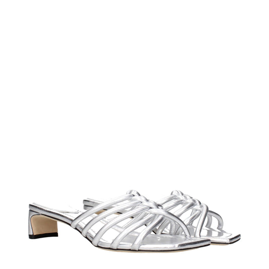 Gray Leather Flat Sandals