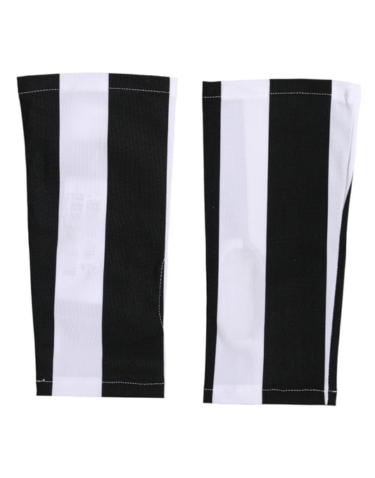 Black White Nylon Fingerless Wrist Length Gloves