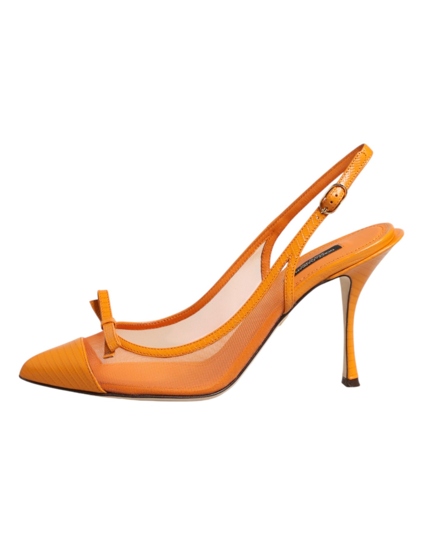Orange Leather Mesh Heels Slingback Shoes