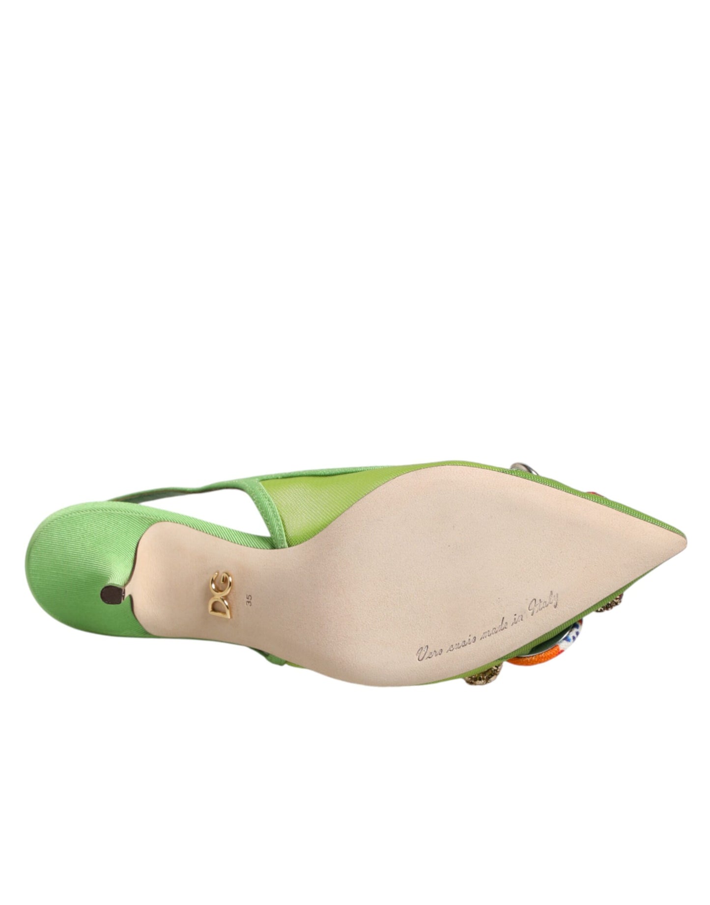 Green Embellished Heels Slingbacks Shoes