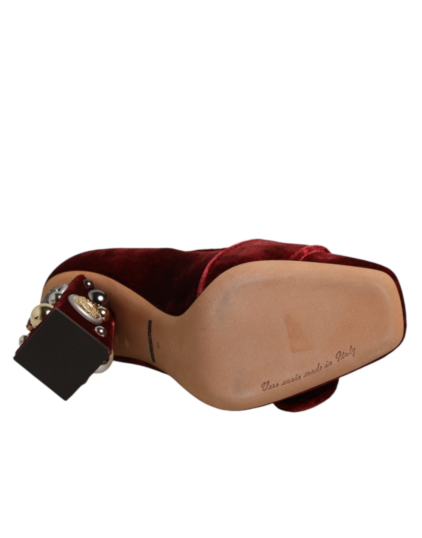 Red Velvet Embellished Heels Pumps Shoes