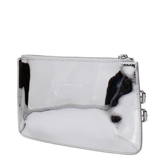 Gray Leather Clutch Bag