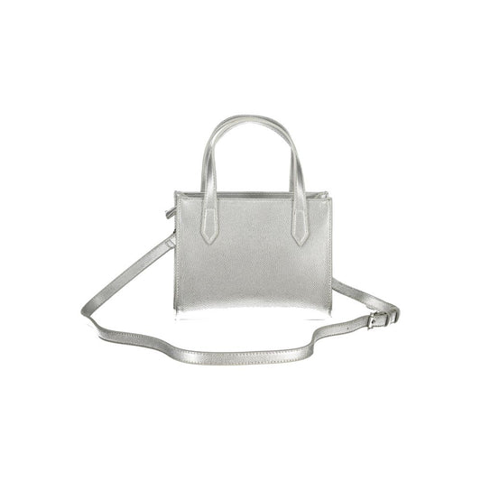 Silver Polyurethane Women's Handbag