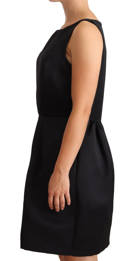 Black Sleeveless Pleated Aline Knee Length Dress