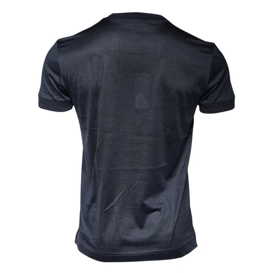 Blue Silk Crew Neck Short Sleeves Men T-shirt