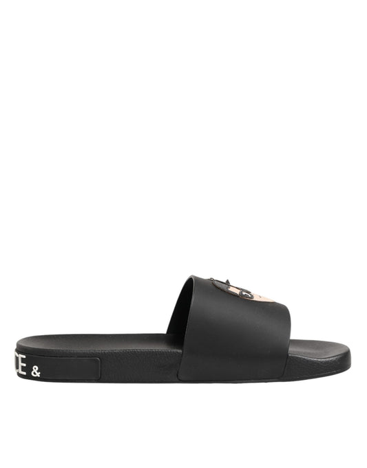 Black Leather Slides Sandals Beachwear Shoes