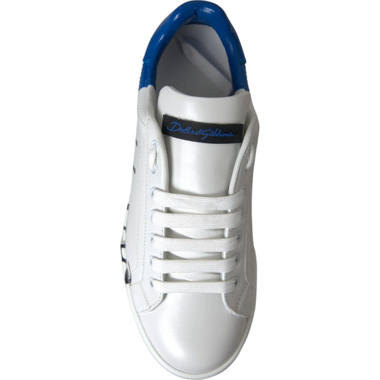 White Blue Logo Low Top Leather Sneakers Shoes