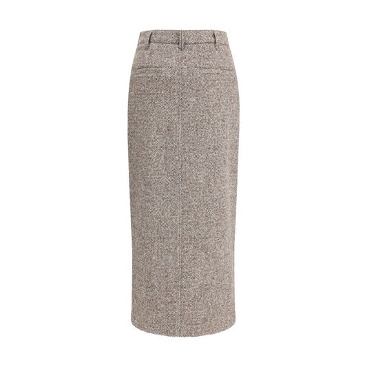 Brown Fleece Wool Long Skirt