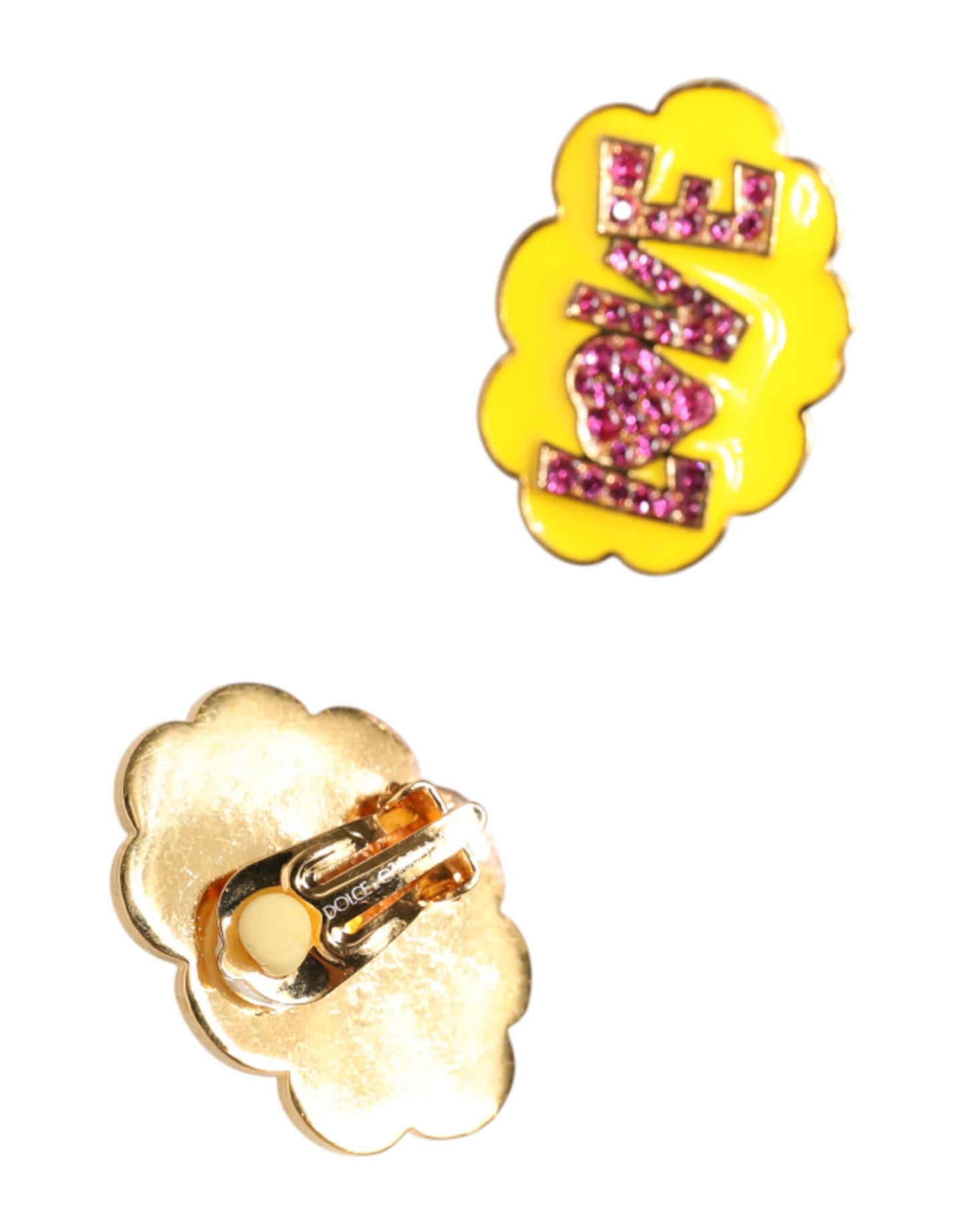 Gold Brass LOVE Cartoon Crystal Clip-On Jewelry Earrings