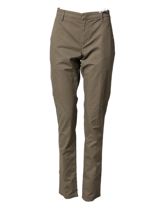 Beige Cotton Stretch Straight Chino Men Trouser Pants