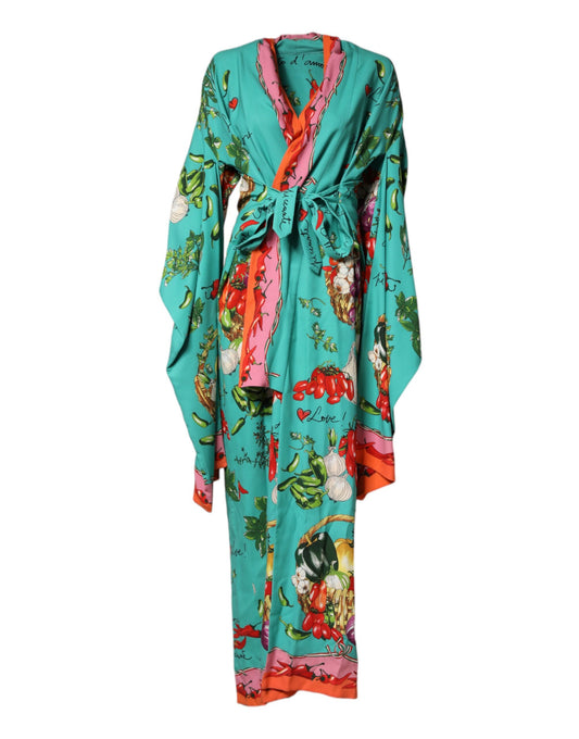 Green Printed Long Sleeve Wrap Coat Dress